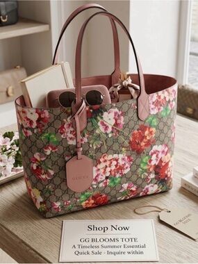 Gucci Floral GG Blooms Tote in Pink and Green